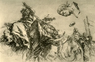 Femme orientale sur un éléphant. Buste d