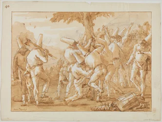 Punchinellos abattant (ou plantant) un arbre, vers 1800