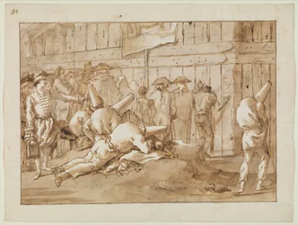 Punchinellos devant un cirque, vers 1800