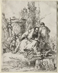 Scherzi : magicien assis, garçon et quatre figures, 1735-40