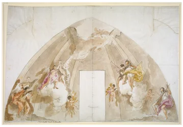 Anges chantant et faisant de la musique : dessin préparatoire pour le plafond de la cathédrale d