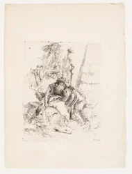 Deux sorciers assis et deux jeunes hommes