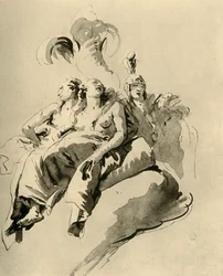 Deux jeunes femmes et un soldat, milieu du 18e siècle, 1928