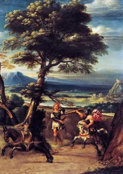 Paysage avec Absalom blessé par la lance de Joab par Giovanni Battista Viola (1576-1622)