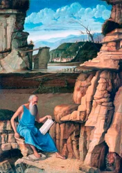 Saint Jérôme lisant dans un paysage