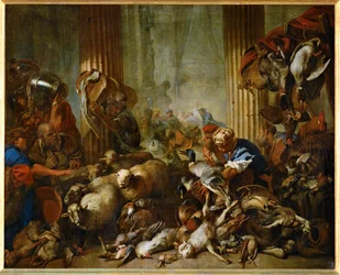 Jésus chasse les marchands du temple (peinture sur toile)