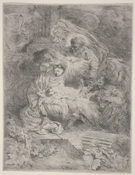 La Nativité avec Dieu le Père, la Colombe du Saint-Esprit et les Anges (eau-forte)