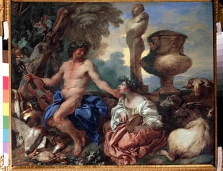 Scène pastorale, bergère et faune