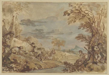 Paysage avec troupeaux en marche