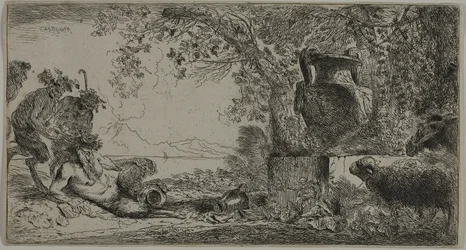 Pan allongé devant un grand vase