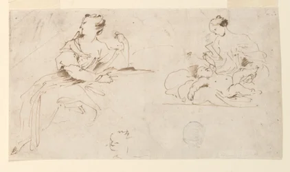 Femme assise, mère et enfant