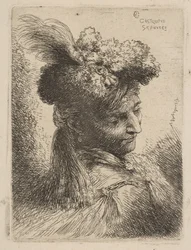 Jeune homme de trois quarts à droite portant une coiffe en fourrure avec une plume, bijou, vers 1645-50