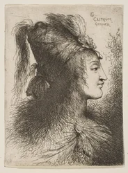 Jeune homme portant un turban à plumes, tourné vers la droite, de la série des Petites Têtes, vers 1645-1650