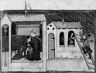 Décaméron, Une femme va à l’église pour se confesser; un jeune homme rend visite à la femme. Troisième journée, nouvelle 3