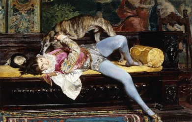 Un jeune page, jouant avec un lévrier, 1869