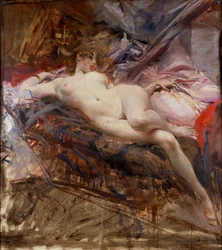 Nu féminin tendu (peinture sur toile)