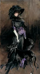 Portrait de la Marquise Luisa Casati avec un lévrier