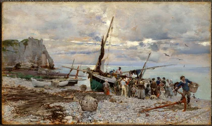 Retour des bateaux de pêche, Étretat