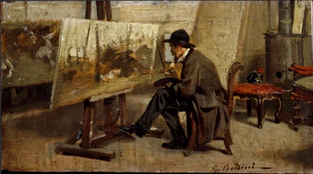 Le peintre Giovanni Fattori dans son atelier