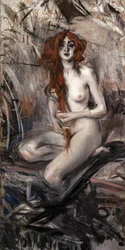 Femme se peignant les cheveux, vers 1912