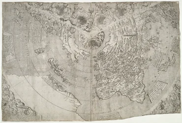 Carte du monde, Mundu [sic] spericum... cognosces diligentia joani mathei Contareni.., par Contarini, Giovanni et Francesco Rosselli