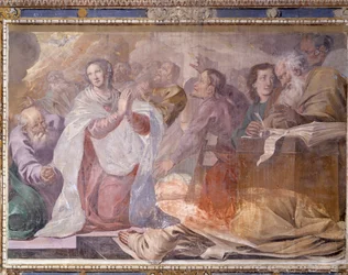 Italie, Lombardie, Pavie, Chartreuse de Pavie (Certosa), Histoires de Jésus et Marie, détail de fresque
