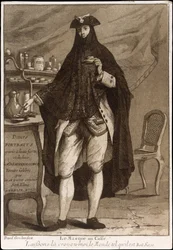 Un homme portant un masque buvant une tasse de café Le Masque au Café, 1775