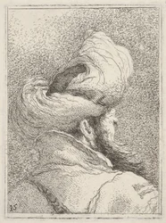 Homme barbu portant un turban, représenté en buste de dos, vu de trois quarts, de « Collection de têtes » (Raccolta di teste)