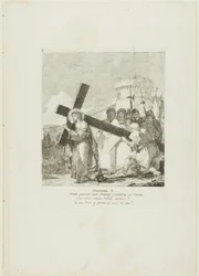 Le Christ est aidé par Simon de Cyrène, planche 5 du chemin de croix