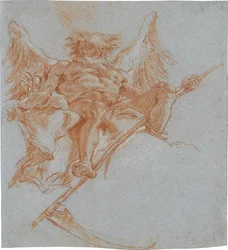 Chronos sur des nuages; verso : étude de draperie