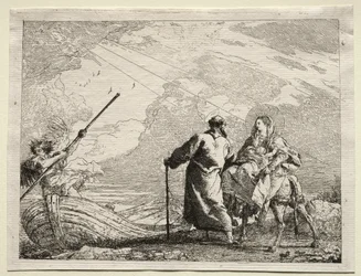 Fuite en Égypte : La Sainte Famille arrivant à la rive du fleuve