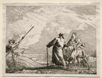 Fuite en Égypte : La Sainte Famille arrivant à la rive du fleuve