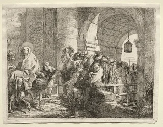 Fuite en Égypte : La Sainte Famille passant sous une arche