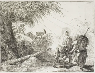Joseph et Marie passant devant un berger et son troupeau, planche onze de La Fuite en Égypte