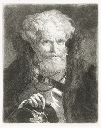 Vieil homme en manteau avec col en fourrure et casque