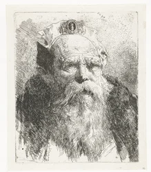 Vieil homme avec barbe et bonnet orné (collection de têtes)
