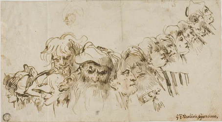 Esquisses de têtes masculines (recto) ; Reine et page (verso)