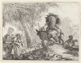 La fuite, Joseph à droite et Marie et l