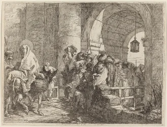 La Sainte Famille arrivant à une porte de la ville