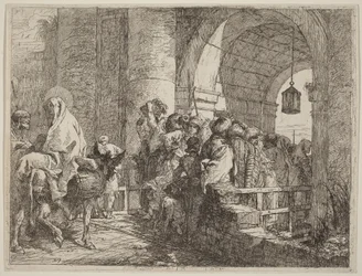 La Sainte Famille arrivant à une porte de la ville