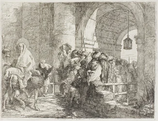 La Sainte Famille arrivant à une porte de la ville, planche 27 de La Fuite en Égypte