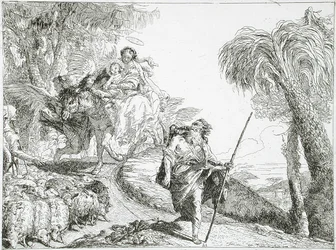 La Sainte Famille descendant un chemin forestier, près d