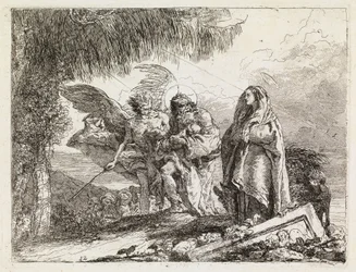 La Sainte Famille accompagnée par un ange (La Fuite en Égypte XII)