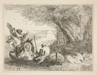 La Sainte Famille voyageant en bateau, de la série Idee pittoresche sopra la fuga in Egitto