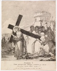Via crucis - Station V. Simon de Cyrène aide Jésus à porter la croix