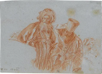 Deux marchands orientaux; verso : Main gauche tenant un crucifix