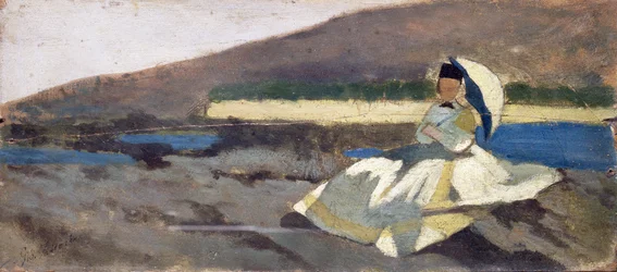 Dame assise dans un paysage