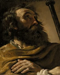 Saint Alexius dans une écharpe brune, tenant un bâton