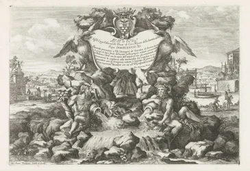 Fontaine avec dédicace et armoiries de Livio Odescalchi