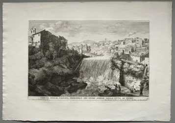 Les fontaines de Rome, Livre IV, planche 27 : Vue de la cascade principale de la rivière Aniene dans la ville de Tivoli